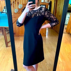 Elegant black Adrianna Papell dress with lace sleeves